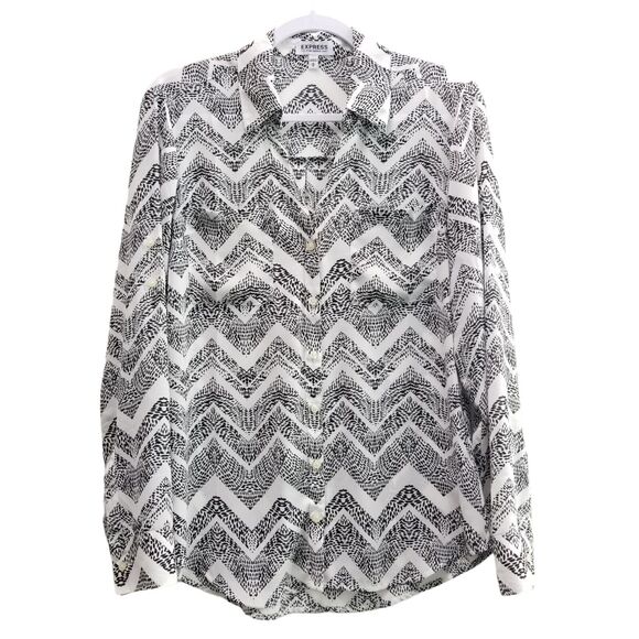 Express Tops - Express The Portofino Shirt M Womens Black White Button Up Blouse Shirt NWOT